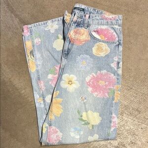 Wild Fable Pink and Blue Straight Leg Jeans with Floral Print